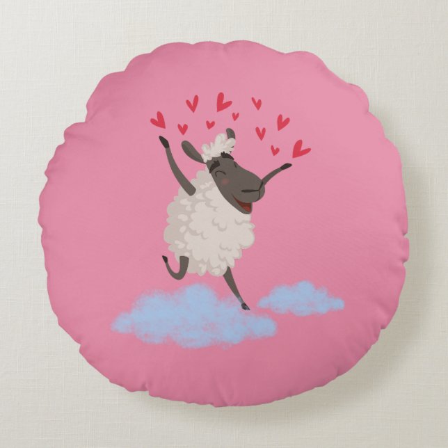 Sheepishly in Love Round Cushion (Front)