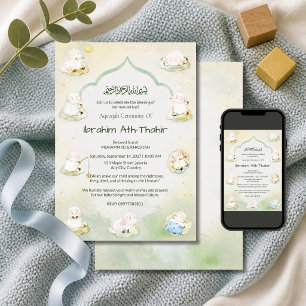 Sheeps & Mosque Arch Islamic Aqeeqah & Baby Shower Invitation