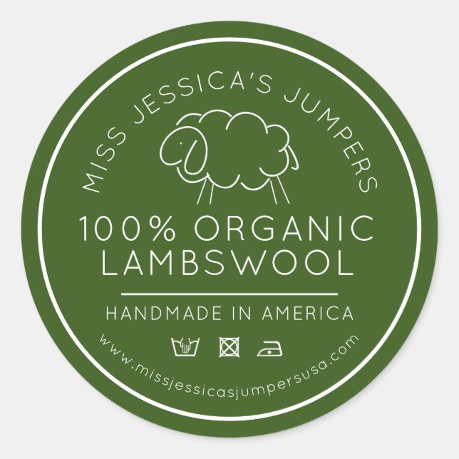 Sheeps wool product green white knitting business classic round sticker (Front)