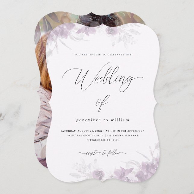 Sheer Botanical Floral Overlay Photo Wedding Invitation (Front/Back)
