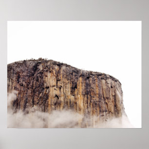 Sheer cliff rising above clouds poster