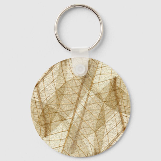 Sheer Cream Beige Lace Leaves Key Ring (Front)