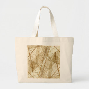 Sheer Cream Beige Lace Leaves Large Tote Bag
