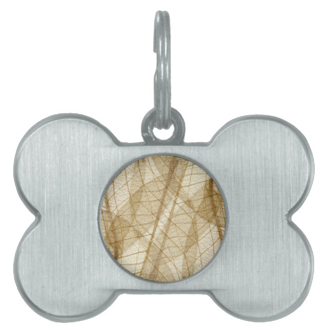 Sheer Cream Beige Lace Leaves Pet ID Tag (Front)