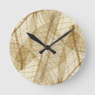 Sheer Cream Beige Lace Leaves Round Clock