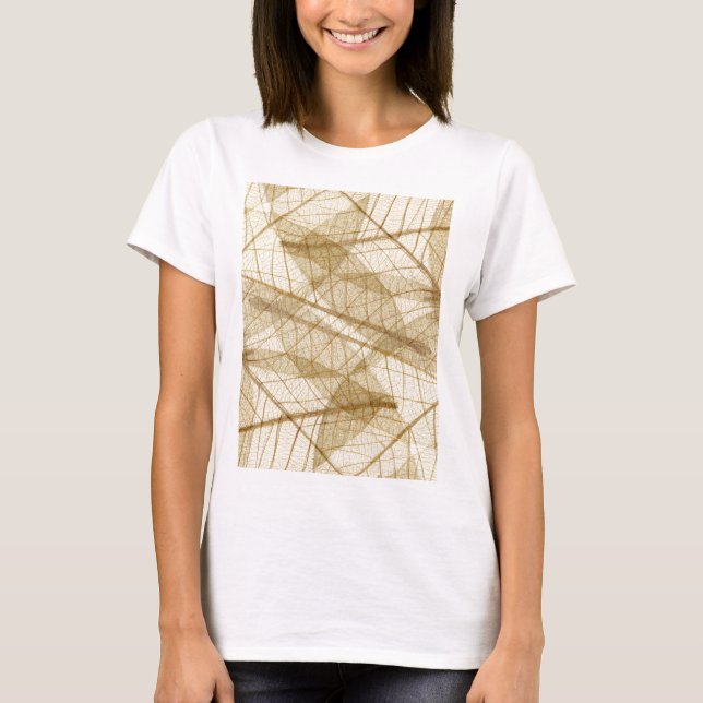 Sheer Cream Beige Lace Leaves T-Shirt (Front)