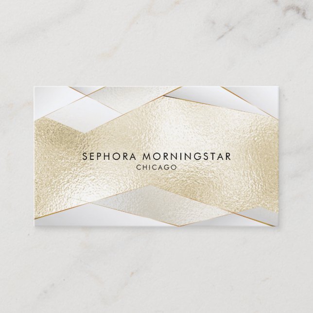 Sheer Elegant  Gold Facets on Light Gold White Business Card (Front)