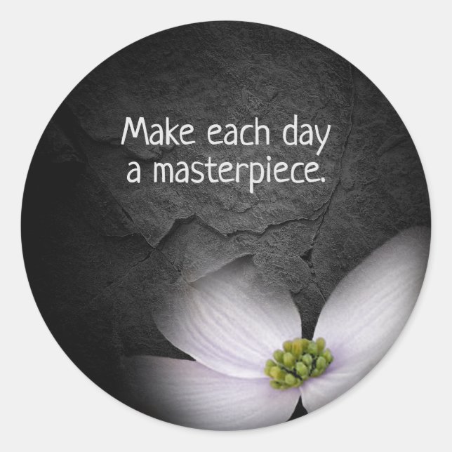 sheer flower on stone with motivational quote classic round sticker (Front)