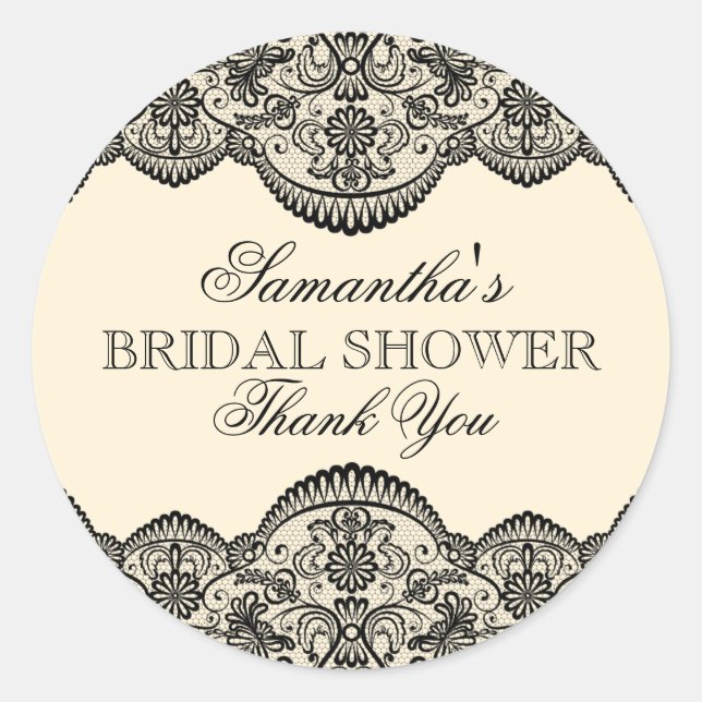 Sheer Lace Bridal Shower Classic Round Sticker (Front)
