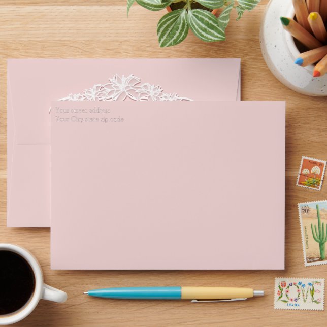 Sheer Poinsettia Lace Blush Envelope (Desk)