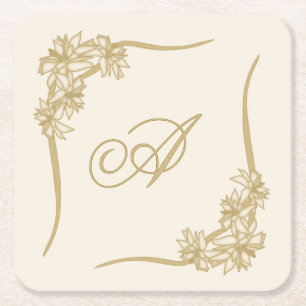 Sheer Poinsettia Lace Monogramed Square Paper Coaster