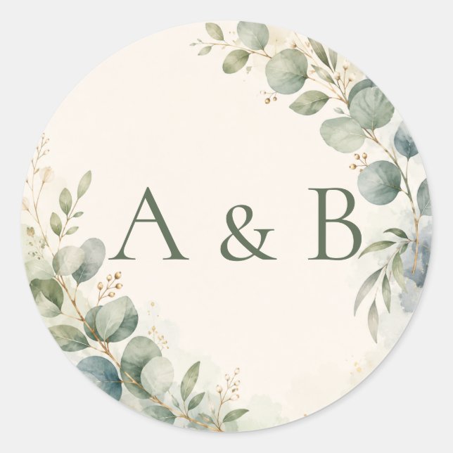 Sheet:Eucalyptus Wedding Envelope Seals for Couple (Front)