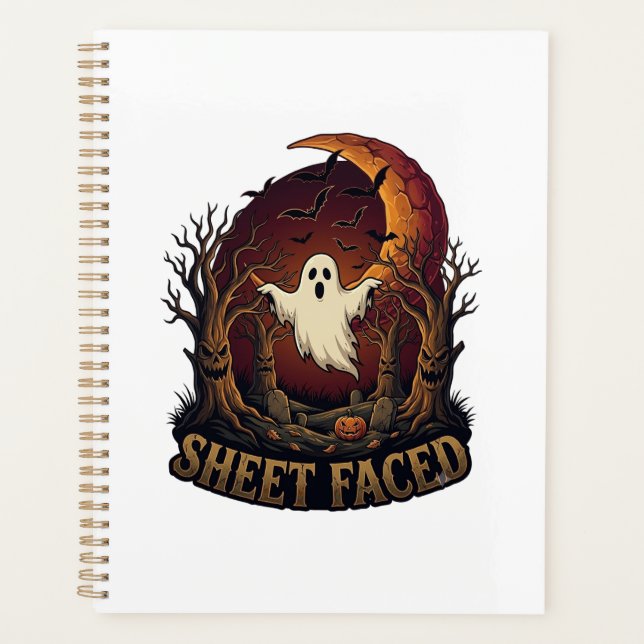 Sheet Faced Ghost Halloween Spooky Trees Moon_1 Planner (Front)