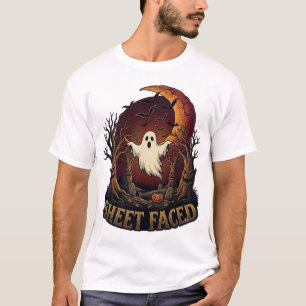 Sheet Faced Ghost Halloween Spooky Trees Moon_1 T-Shirt