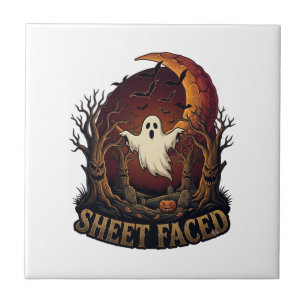 Sheet Faced Ghost Halloween Spooky Trees Moon_1 Tile