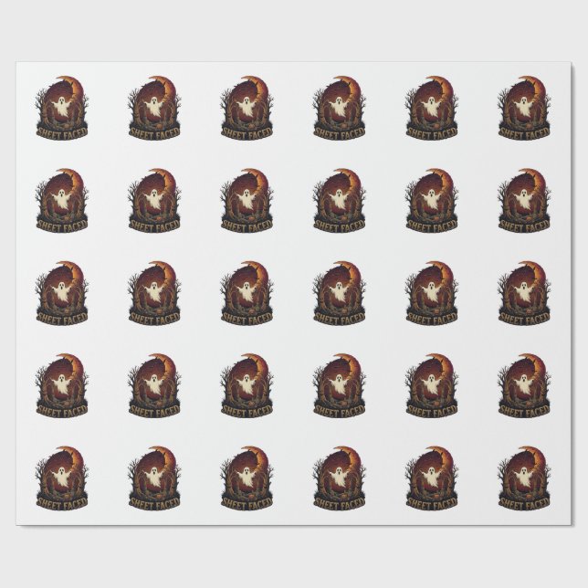 Sheet Faced Ghost Halloween Spooky Trees Moon_1 Wrapping Paper (Flat)
