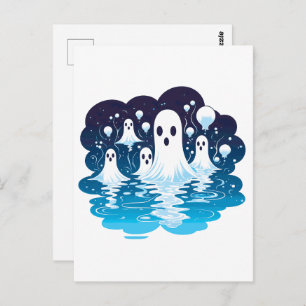 Sheet faced ghosts for Halloween Postcard