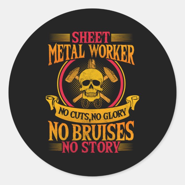 Sheet Metal Worker On Back Of Classic Round Sticker (Front)