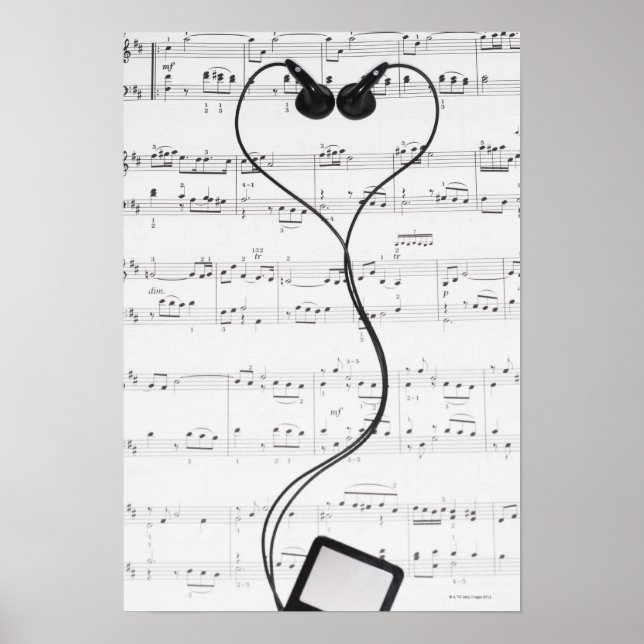 Sheet Music and Headphones Poster (Front)