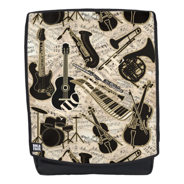 Sheet Music and Instruments Black/Gold ID481 Backpack (Front)