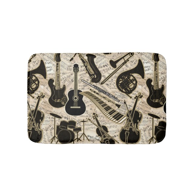 Sheet Music and Instruments Black/Gold ID481 Bath Mat (Front)