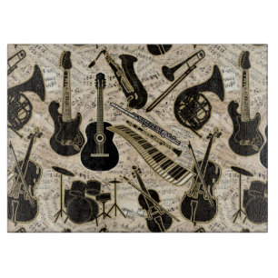 Sheet Music and Instruments Black/Gold ID481 Cutting Board