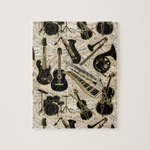 Sheet Music and Instruments Black/Gold ID481 Jigsaw Puzzle