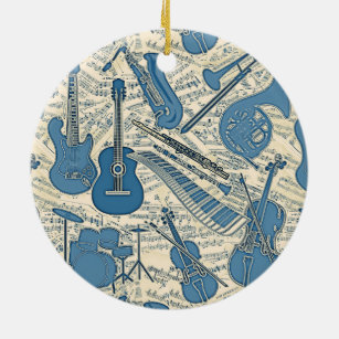 Sheet Music and Instruments Blue/Ivory ID481 Ceramic Tree Decoration