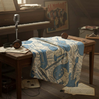Sheet Music and Instruments Blue/Ivory ID481 Fleece Blanket