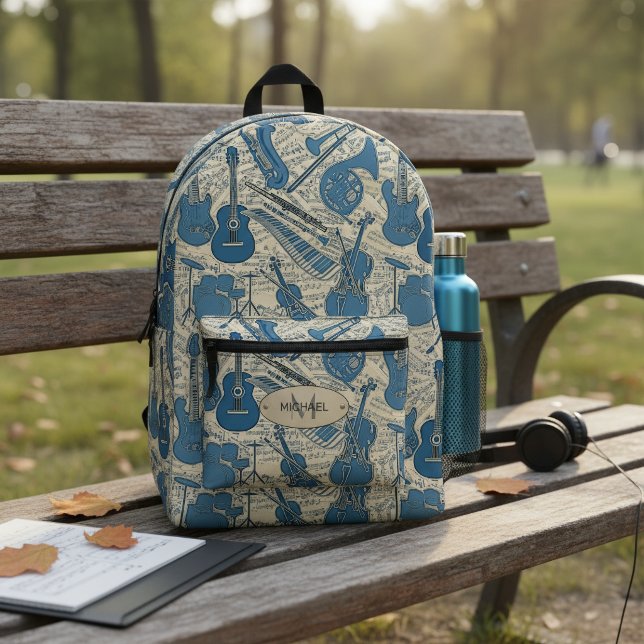 Sheet Music and Instruments Blue/Ivory ID481 Printed Backpack (Creator Uploaded)