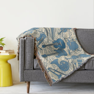 Sheet Music and Instruments Blue/Ivory ID481 Throw Blanket