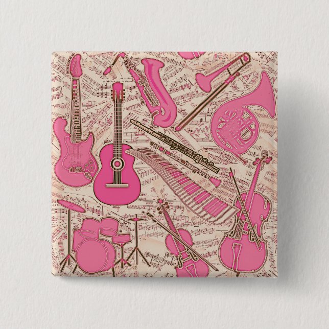 Sheet Music and Instruments Pink/Ivory ID481 15 Cm Square Badge (Front)