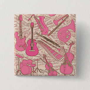 Sheet Music and Instruments Pink/Ivory ID481 15 Cm Square Badge