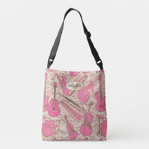 Sheet Music and Instruments Pink/Ivory ID481 Crossbody Bag