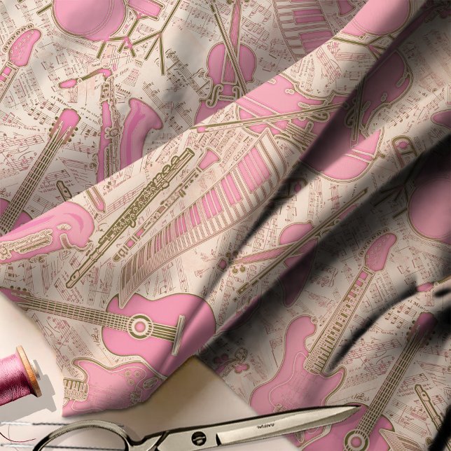 Sheet Music and Instruments Pink/Ivory ID481 Fabric (Creator Uploaded)