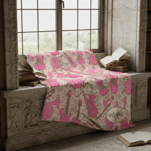 Sheet Music and Instruments Pink/Ivory ID481 Fleece Blanket