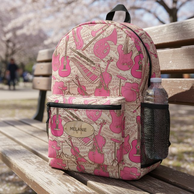 Sheet Music and Instruments Pink/Ivory ID481 Printed Backpack (Creator Uploaded)