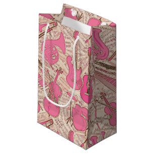 Sheet Music and Instruments Pink/Ivory ID481 Small Gift Bag