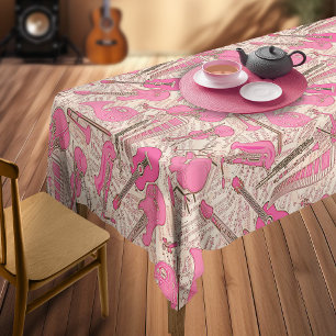Sheet Music and Instruments Pink/Ivory ID481 Tablecloth