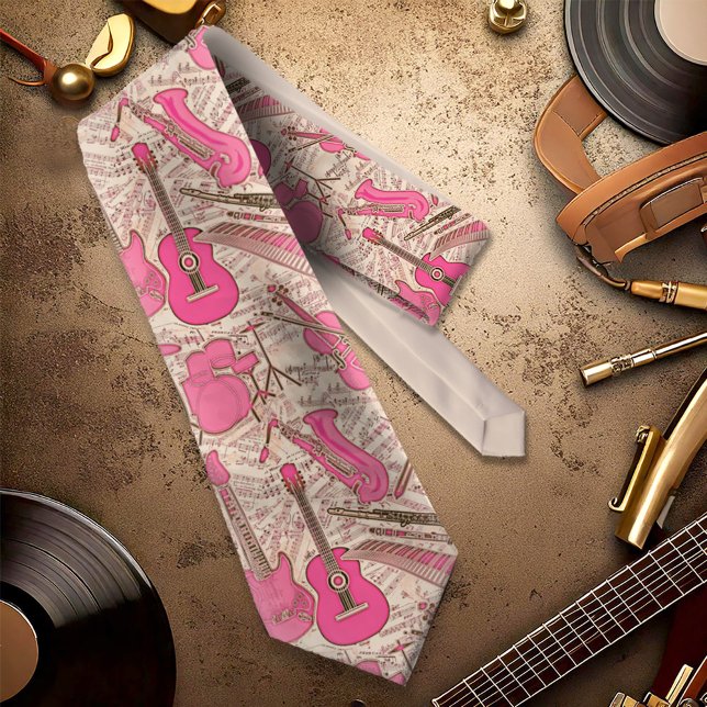 Sheet Music and Instruments Pink/Ivory ID481 Tie (Creator Uploaded)