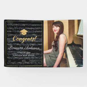 Sheet Music Black & Gold Photo Graduation Banner
