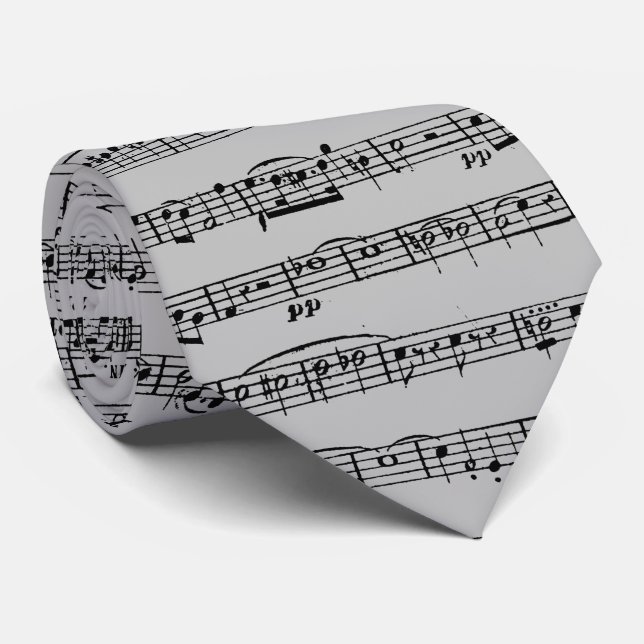 Sheet Music Design On Grey  Tie (Rolled)
