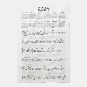 Sheet Music Fabric Font 2024 Calendar Tea Towel