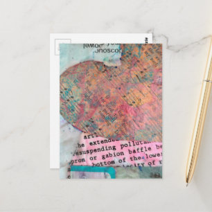 Sheet Music Heart Mixed Media Collage Postcard