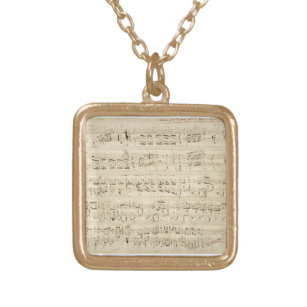 Sheet Music on Parchment Handwritten in Ink Gold Plated Necklace