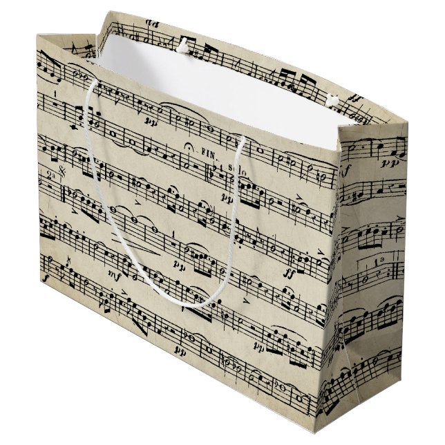 Sheet Music On Vintage Texture Large Gift Bag (Back Angled)