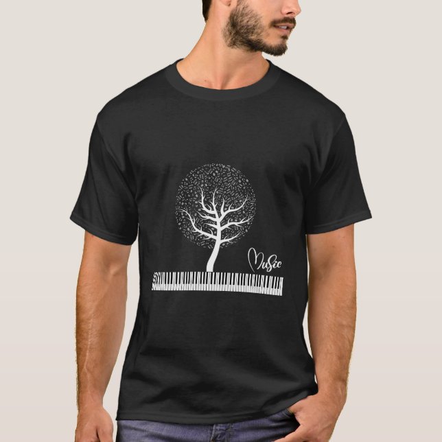 Sheet Music Piano Tree Keyboard Keys And Notes T-Shirt (Front)