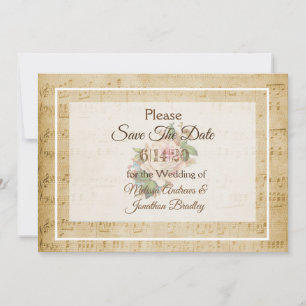 Sheet Music Pink rose Save the Date Invitation
