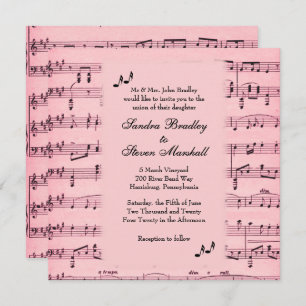 Sheet Music Pink Wedding Invitation