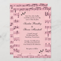 Sheet Music Pink Wedding Invitation